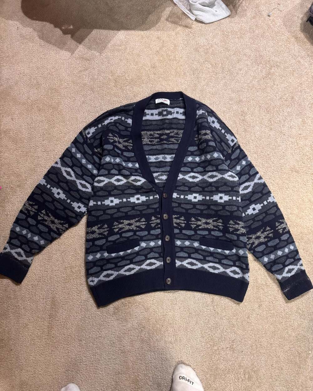 Vintage INXS Geometric Pattern Knit Cardigan Sweater Made in Canada